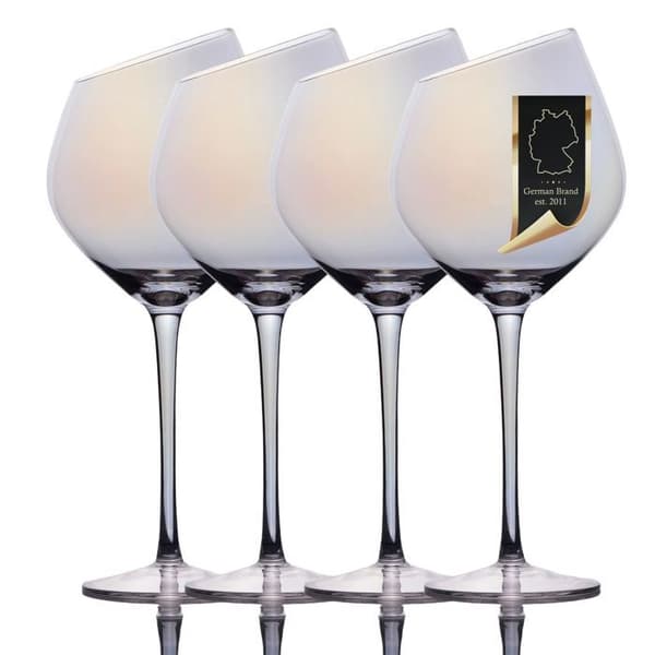 Set med 4 röda vinglas 470 ml med regnbågsreflexer - modern kupa med kant, diskmaskinssäker Vit