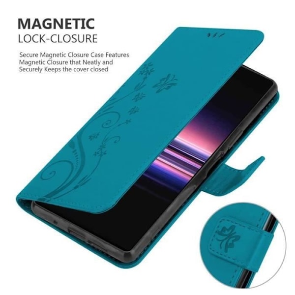 Fodral - CADORABO - Sony Xperia 5 - Blommigt konstläder - Magnetisk stängning - Praktiskt stöd Blå