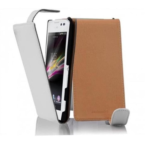 Cadorabo Fodral Sony Xperia C DESIGN FLIP Style Fodral Fodral Fodral konstläder Struktur VIT ALABASTER