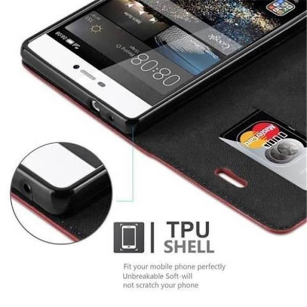 Cadorabo Huawei P8 Fodral APPLE RÖD Osynlig MAGNETISK STÄNGNING Fodral Fodral stöder stativ och kortplats