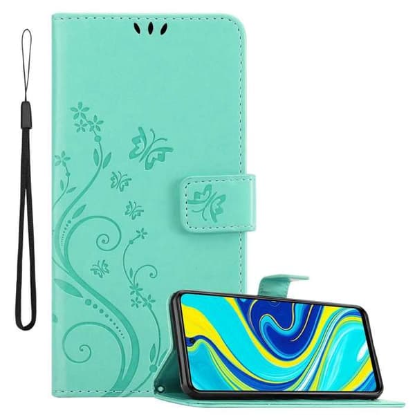 Fodral med lock för Xiaomi RedMi NOTE 9 PRO / NOTE 9S Etui i TURKOS BLOMMÖNSTER Skydd Design Blommig Plånbok Blå