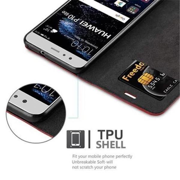 Huawei P10 LITE fodral i APPLE RED från Cadorabo (INVISIBLE MAGNETIC CLOSURE Design) Helt skyddsfodral med flik