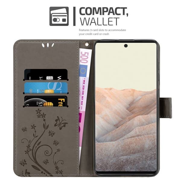 Fodral med lock för Google PIXEL 6 PRO Etui i GRÅ BLOMMIG Design Blommig Plånboksskydd Grå