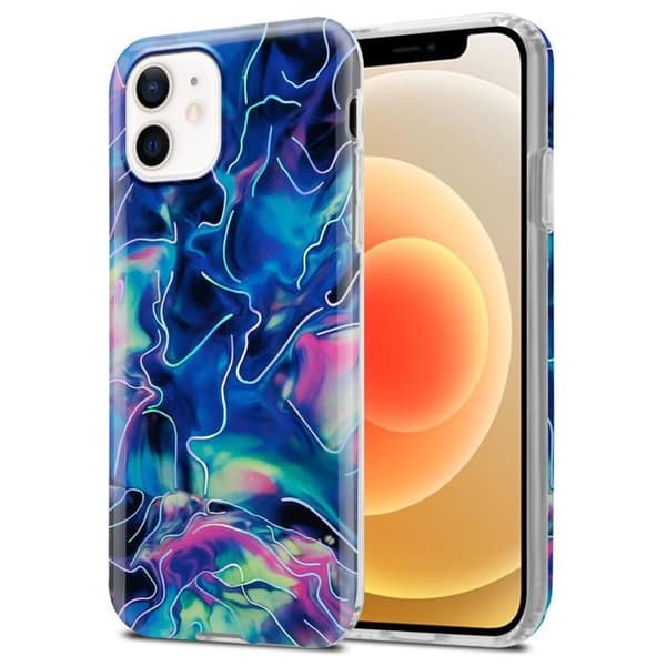 Skal för iPhone 12 / 12 PRO i Blå Rosa Marmor Nr. 17 Skyddsetui Blå
