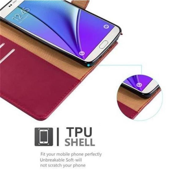 Cadorabo Fodral Samsung Galaxy NOTE 5 KÖRSBÄRSRÖD LYX Fodral Fodral Fodral Magnetskydd stöder stativ och kortplats