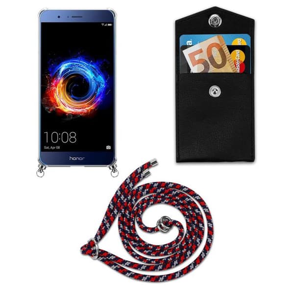 Fodral för Honor 8 PRO med axelrem i RÖD BLÅ VIT med justerbar snodd Blå