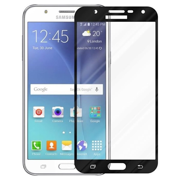 Cadorabo härdat glas Samsung Galaxy J7 2015 (5) Helfilmsskärmsskydd Glasskärmsskydd TRANSPARENT med SVART Transparent, svart