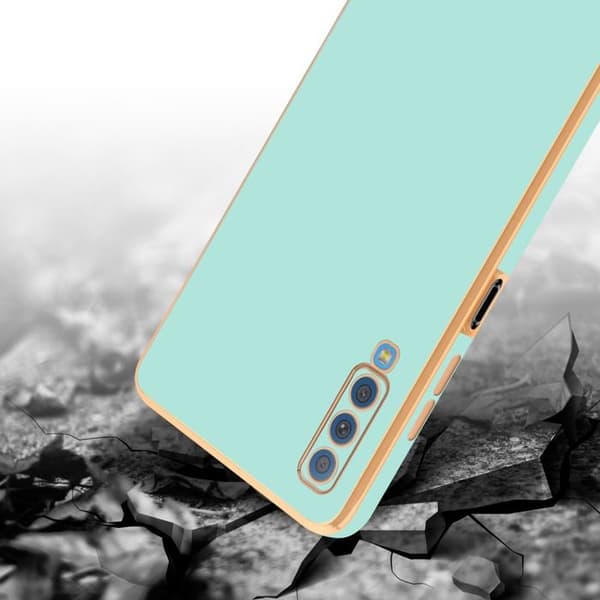 Skydd för Samsung Galaxy A7 2018 Glansig Mintgrön - Guld med skydd för kamera Grön
