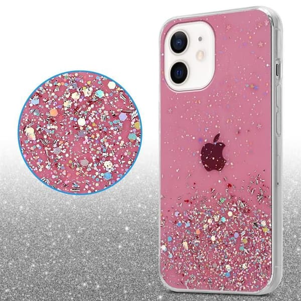 iPhone 12 MINI Skal Rosa med Glitter Skydd Design Glittrig Ros