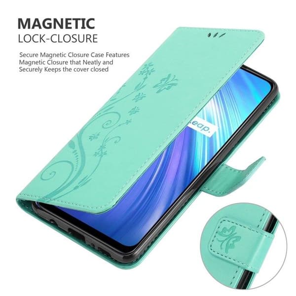 Fodral med lock för Realme 6 4G / 6s Turquoise Blommig Skydd Design Blommig Plånbok Blå