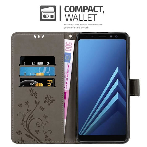 Cadorabo Fodral för Samsung Galaxy A8 2018 i BLOMMAGRÅT Skalskydd Blommor Blommig grå