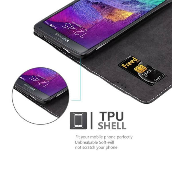 Cadorabo Fodral för Samsung Galaxy NOTE 4 SVART BRUNN IMITATION (LÄDER/MOKA) Fodral Fodral Magnetisk Fodral Fodral stöder stativ och kortplats Svart brun