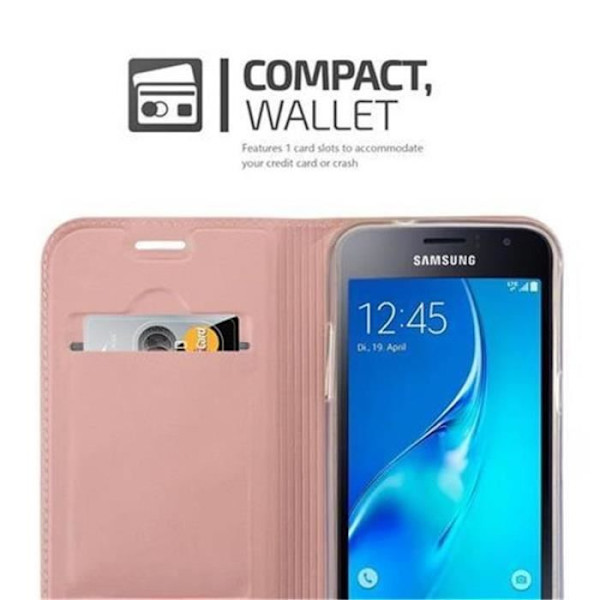 Samsung Galaxy J1 2016 (6) Fodral i CLASSY ROSÉ GOLD från Cadorabo (METALLIC MATT Design) Helt skyddsfodral med flip flik