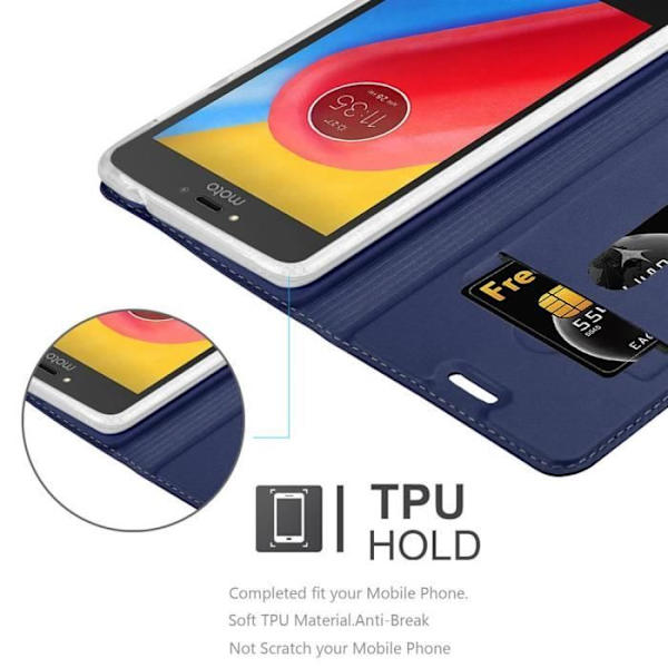 Cadorabo Fodral för Motorola MOTO C PLUS i KLASSIG MÖRKBLÅT skyddsöverdrag med magnetlås, horisontellt stativ och spår