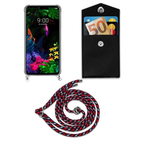Fodral för LG G8 ThinQ med axelrem i RÖD BLÅ VIT med justerbar snodd Blå