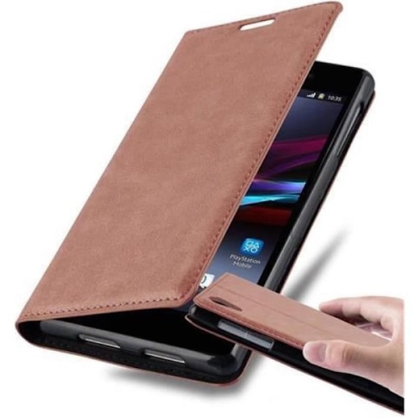 Cadorabo Sony Xperia Z1-fodral MEDIUMBRUN OSYNSLIG MAGNETISK STÄNGNING Fodralskydd stöder stativ och kortplats