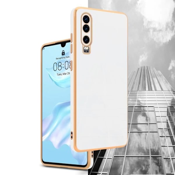 Hölster för Huawei P30 - CADORABO - Silikon TPU-Case - Kameraskydd - Glansig - Vit/Guld Vitt guld