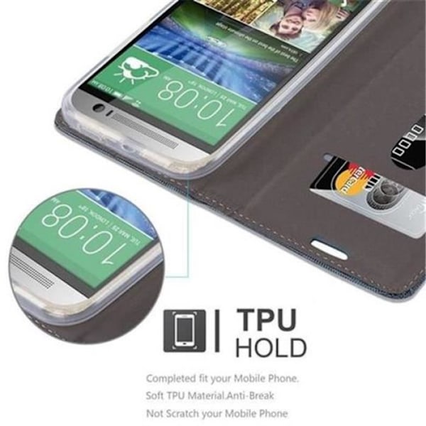 Coque HTC ONE M8 (2. gen) - CADORABO - Mörkblå, Svart - Syntetläder, Tyg - Magnetisk, Ställ, Kortfack Mörkblå, svart