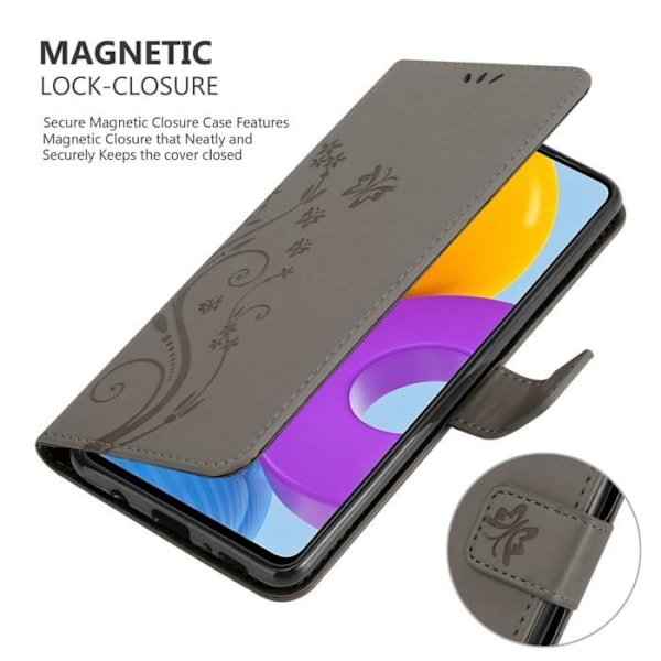 Fodral - CADORABO - Samsung Galaxy M52 5G - Imiterat läder - Blommigt - Stativfunktion BLOMMIG GRÅ