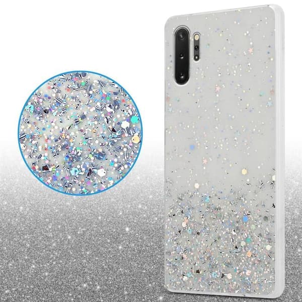 Transparent skal för Samsung Galaxy NOTE 10 PLUS med glitter, skyddande design med glittrande effekt Vit