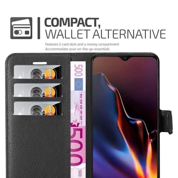 Coque - CADORABO - OnePlus 6T - Similläder - Ställfunktion - Magnetstängning Svart