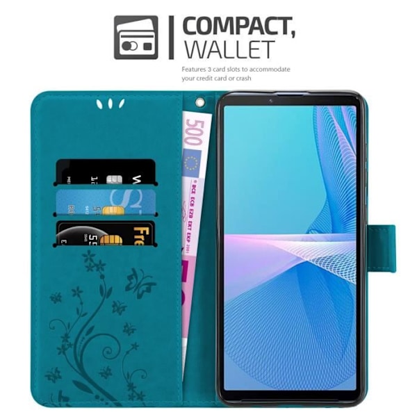 Skydd för Sony Xperia 10 III - CADORABO - Blommönsterfodral - Syntetläder - Ställfunktion - Kortfickor BLOMMA BLÅ