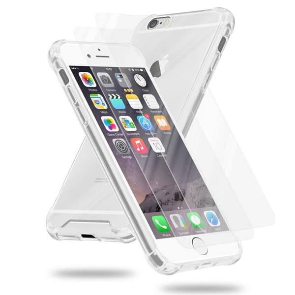 Transparent skal och 2x härdade skyddsglas för iPhone 6 / 6S Vit
