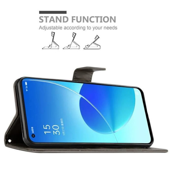 Coque för Oppo Reno6 5G - CADORABO - Grå Blommig - Syntetläder - Ställfunktion - Plånbok Blommig grå
