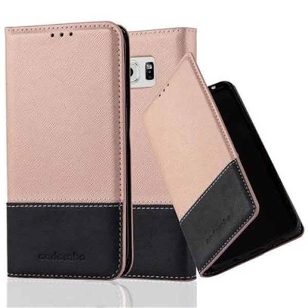 Cadorabo-fodral Samsung Galaxy S6 EDGE ROSA SVART Imitationsläder (LÄDER/MOKA) Magnetiskt fodralhölje stöder stativ och kortplats