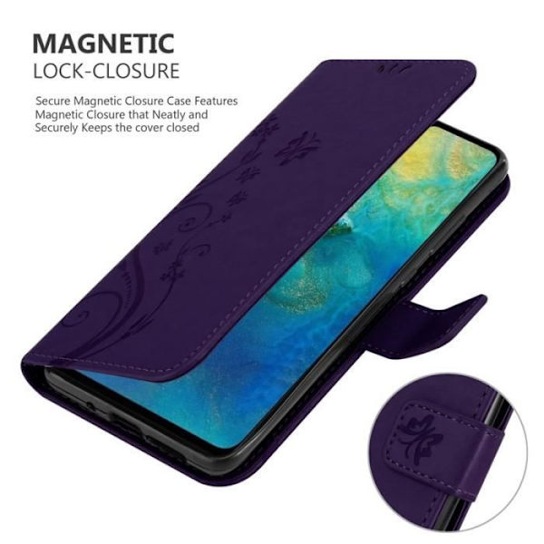 Fodral till Huawei MATE 20 - CADORABO - Blommönster - Imiterat läder - Stativfunktion - 3 kortplatser Lila