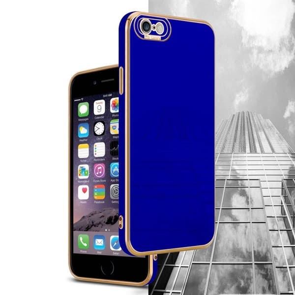 Fodral för iPhone 6 PLUS / 6S PLUS i Glansig Blå - Roséguld Etui med skydd för kamera
