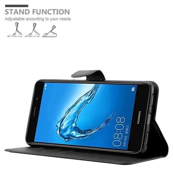 Coque - CADORABO - Huawei Enjoy 7 PLUS - Similskinn - Stöd-funktion - 3 kortfack Svart