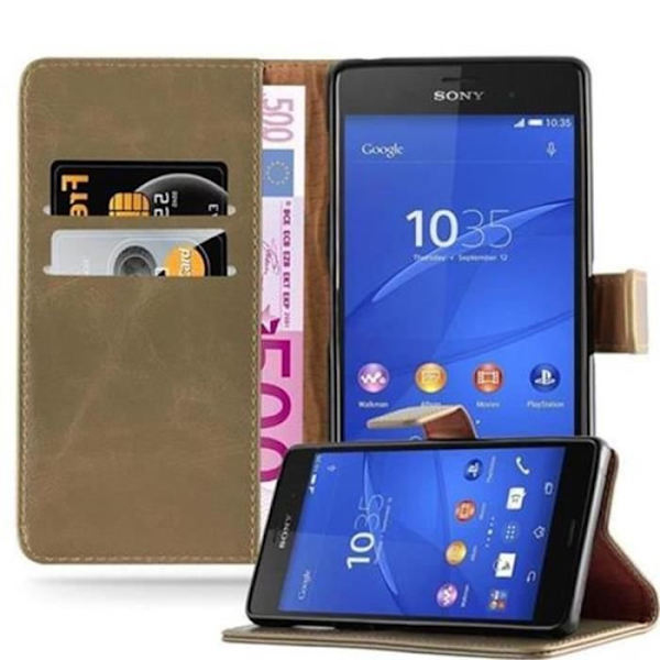 Cadorabo Sony Xperia Z3-fodral BRUN CAPPUCINO LYX Magnetisk skyddsfodral som stöder stativ och kortplats