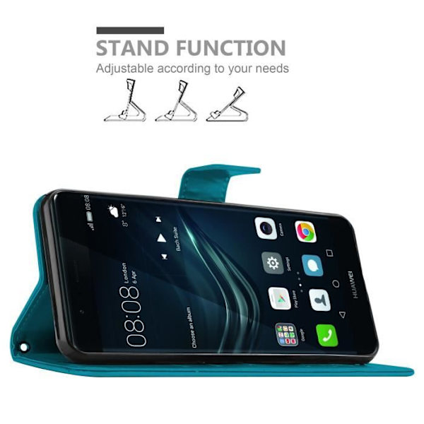 Coque för Huawei P9 PLUS - CADORABO - Blommigt etui - Syntetiskt läder - Ställfunktion - Fullständigt skydd Blå blommig
