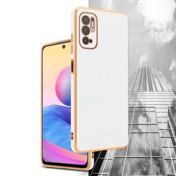 Fodral för Xiaomi RedMi NOTE 10 5G / POCO M3 PRO 5G Glansig Vit - Guld med skydd för kamera Vit