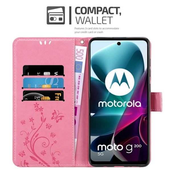 Coque för Motorola MOTO G200 5G - CADORABO - Blommigt Etui - Konstläder - Ställfunktion - Fullständigt skydd Rosa blommig