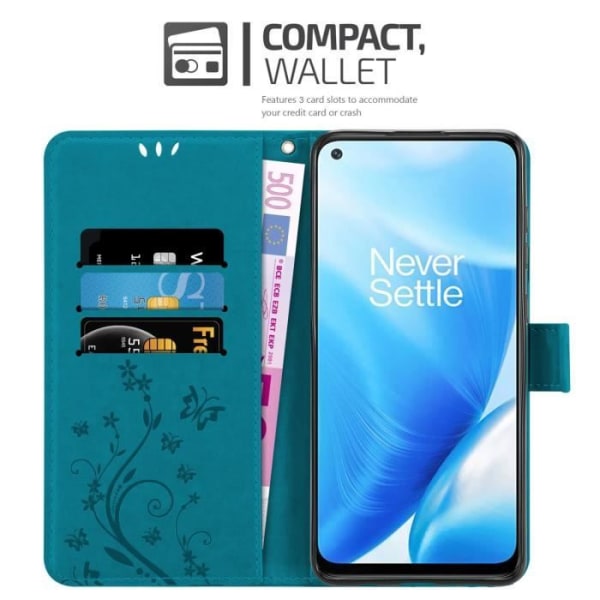 Coque - CADORABO - OnePlus Nord N200 5G - Syntetiskt läder - Blå Blomma - Plånboksfodral med Ställfunktion BLOMMA BLÅ