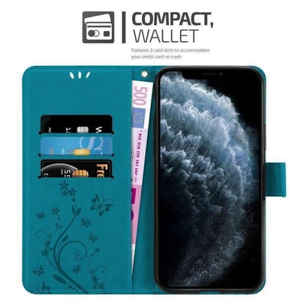 Coque - CADORABO - iPhone 11 (XI) - Blå - Blomdesign - Magnetlås Blå