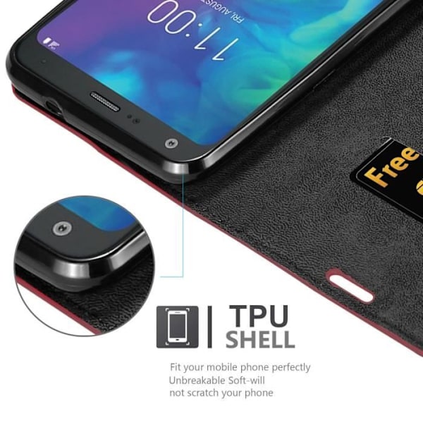 Fodral - CADORABO - LG Q9 - APPLE RED - Magnetisk stängning - Stativfunktion ÄPPELRÖD