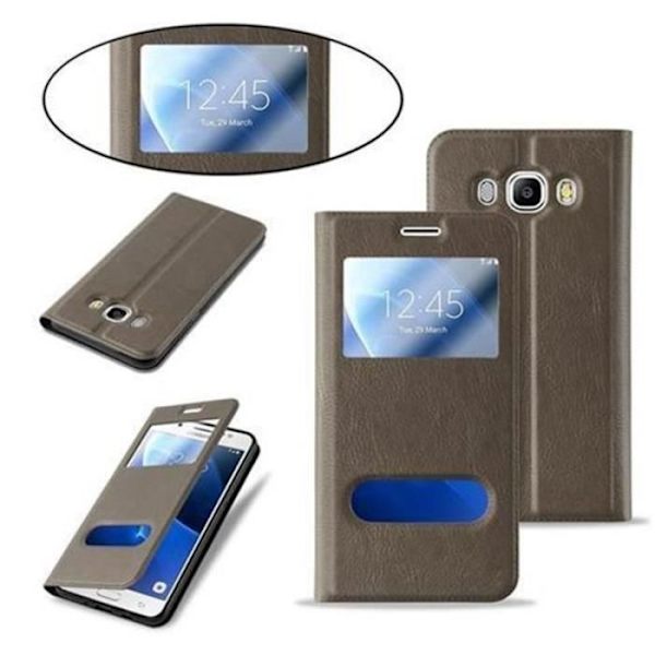 Samsung Galaxy J7 2016 (6) Fodral i STONE BROWN by Cadorabo (Design VIEW) Helt skyddsfodral med flipskydd, stativ