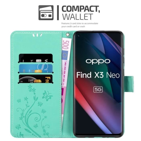 Etui Oppo FIND X3 NEO - CADORABO - Turkos - Blommig - Syntetläder - Skyddshölje Turkos