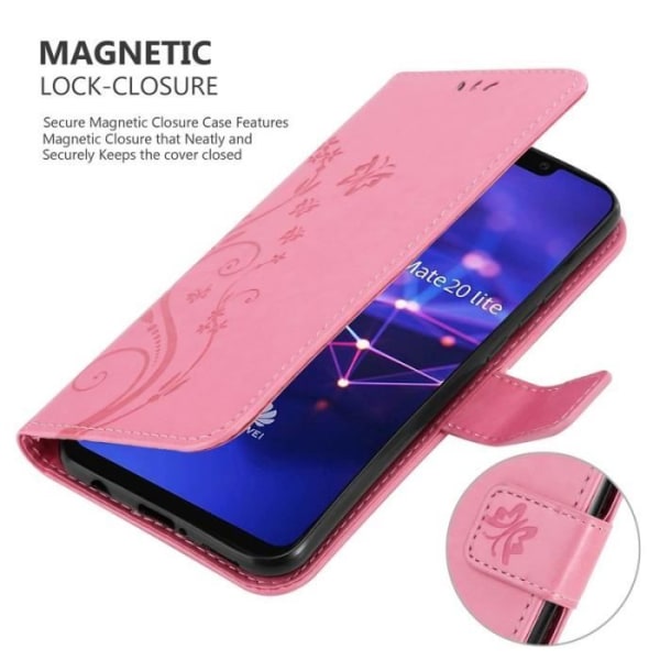 Fodral till Huawei MATE 20 LITE - CADORABO - Blommönster - Imiterat läder - Stativfunktion - 3 kortplatser Rosa