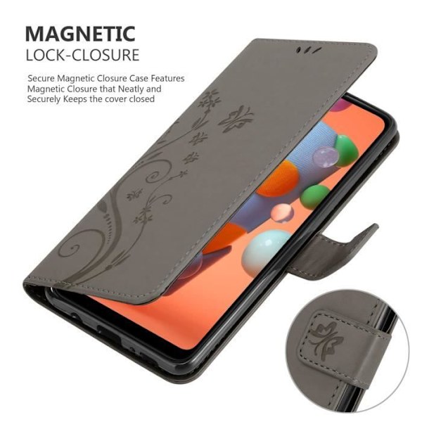 Coque - CADORABO - Samsung Galaxy A11 / M11 - Similicuir - Grå Blommor - Plånboksfodral med Ställfunktion Blommig grå