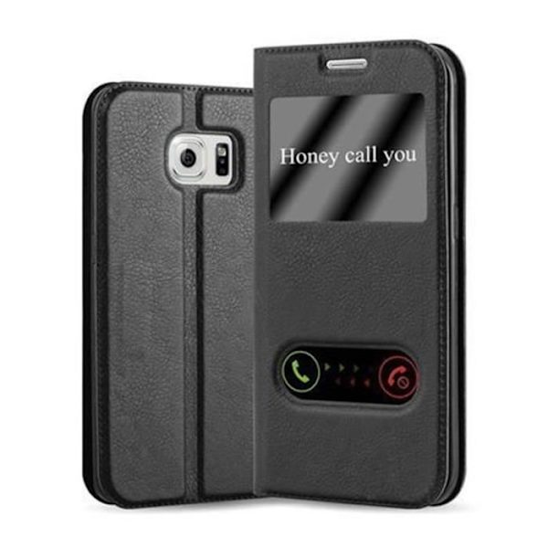 Samsung Galaxy S6 EDGE-fodral i COMET BLACK från Cadorabo (Design VIEW) Helt skyddsfodral med flip flik, stativ