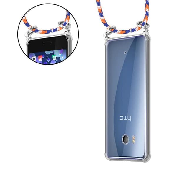 Fodral för HTC OCEAN / U11 med axelrem i ORANGE BLÅ VIT med justerbar snodd Blå