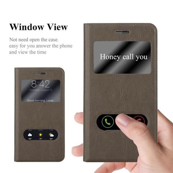 Cadorabo Fodral för Huawei NOVA PLUS i STONE BROWN – Skyddsfodral med horisontellt stativ och två fönster – View Pocket Case