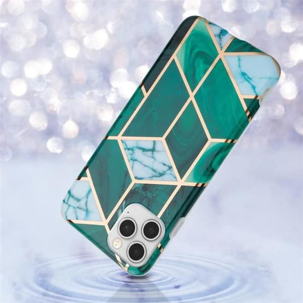 iPhone 12 / 12 PRO-fodral i Marmor Guld Vit Mörkgrön Nr. 6 Skyddsetui Grön