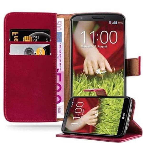 Cadorabo LG G2-fodral CHERRY RED LUXURY Magnetisk skyddsfodral som stöder stativ och kortplats
