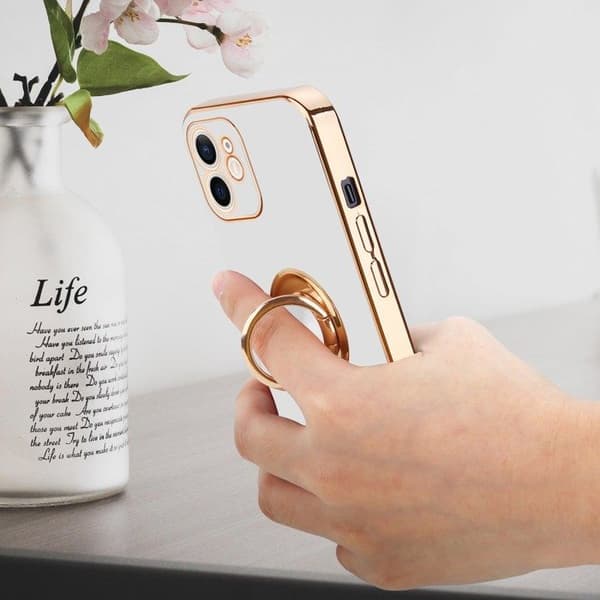 iPhone 12 MINI Fodral Glansig Vit - Guld med kameraskydd Vit