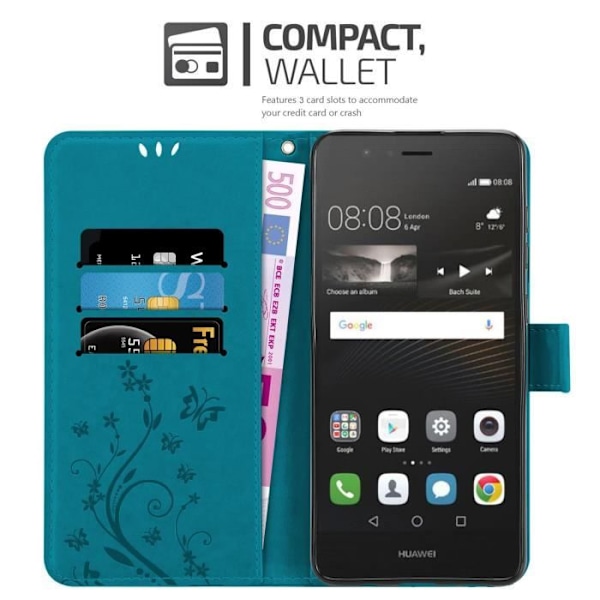Coque för Huawei P9 LITE 2016 - CADORABO - Blommigt Etui - Konstläder - Ställfunktion - Plånbok BLOMMA BLÅ